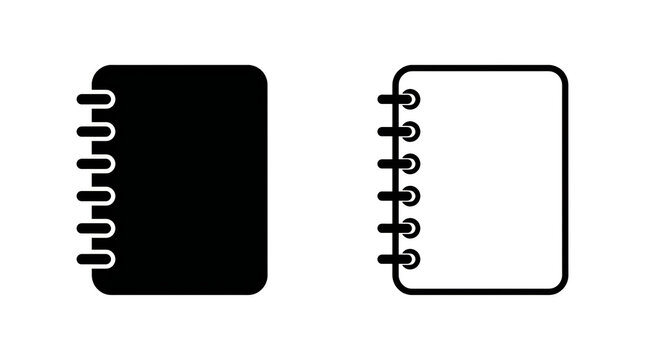 Black and white spiral notebook icon pair