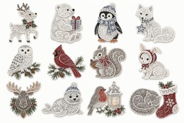 Fototapeta premium Hand-drawn winter woodland animals and Christmas decorations