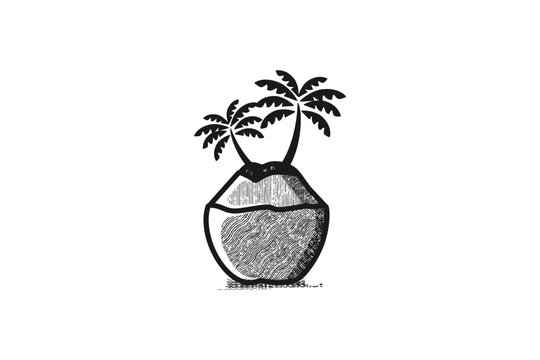 hand drawn coconut, coconut tree logo Designs Inspiration Isolated on White Background
