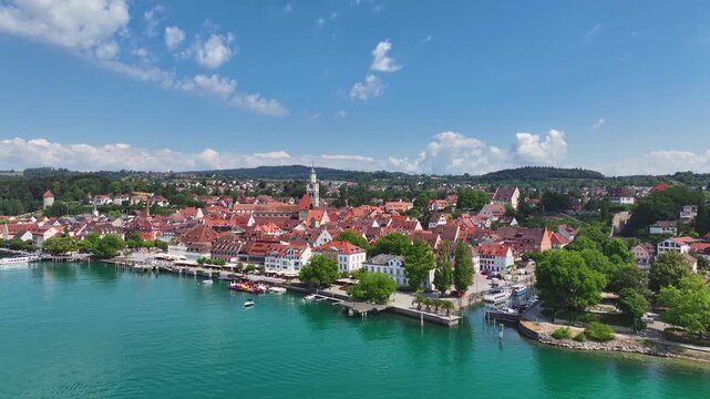 Aerial view of &Uuml;berlingen am Lake Constance with the historic old town and the waterfront, promenade, Bodenseekreis, Baden-W&uuml;rttemberg, Germany