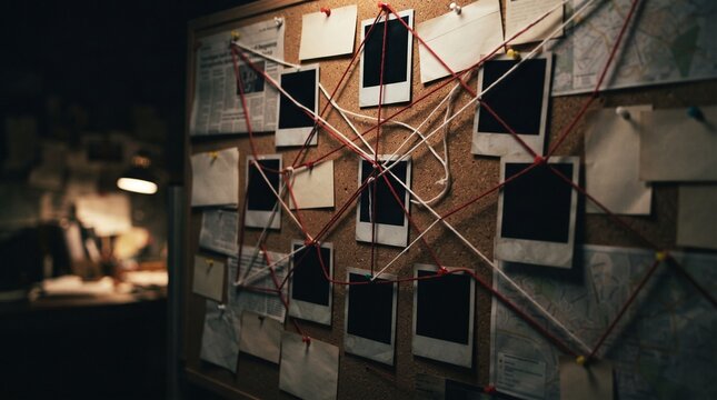 Moody Detective Investigation Board with Blank Photo Frames