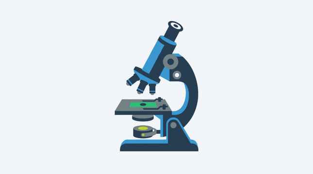 Modern flat laboratory microscope illustration for scientific research and medical diagnostics on clean background