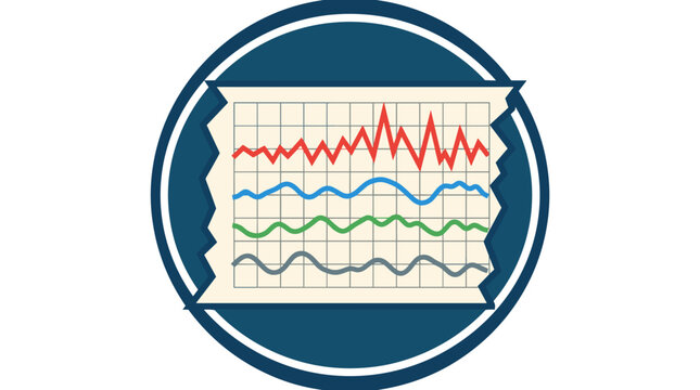Circular data analysis line graph icon representing financial statistics and business growth trends