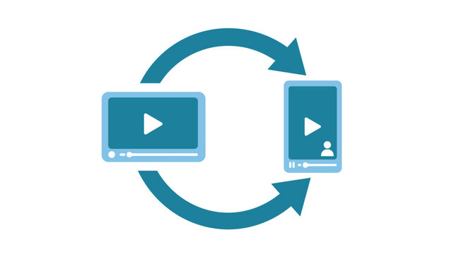 Horizontal to vertical video format conversion symbol for social media content creation and repurposing