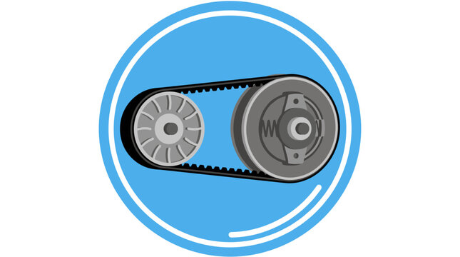 Mechanical drive belt system with two pulleys on blue background vector illustration