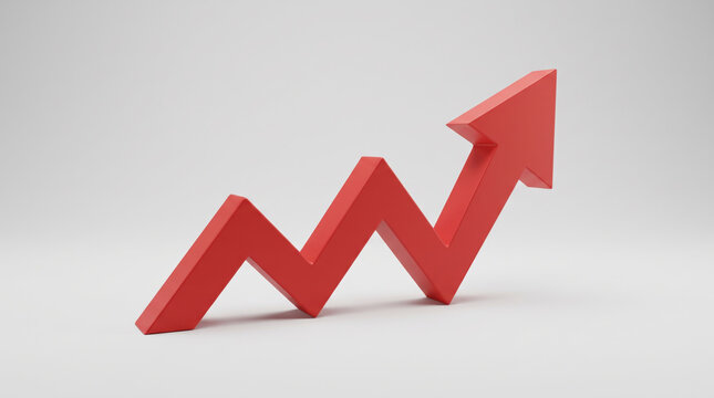 Red arrow showing inflation and economy growth. Financial crisis recession. stock price increase falling, bankruptcy risk loss, chart graph statistic