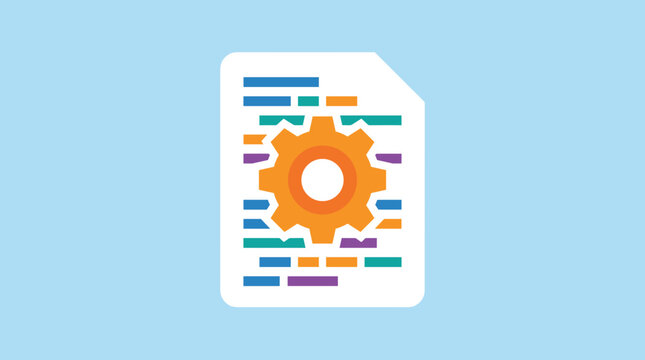 Software Development Code File with Gear Icon Representing Automation and System Optimization