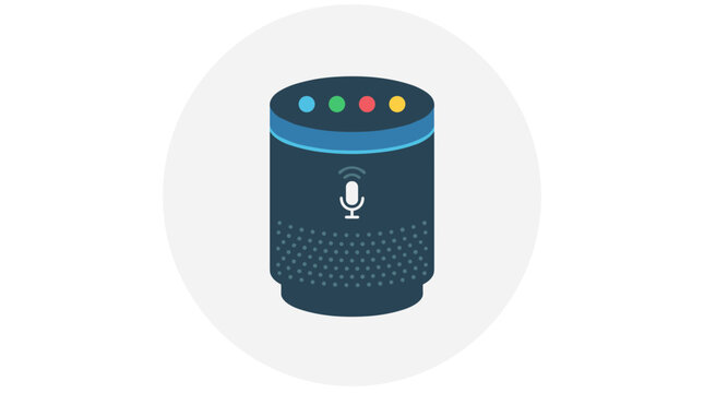 Flat vector illustration of a smart speaker voice assistant for home automation and technology