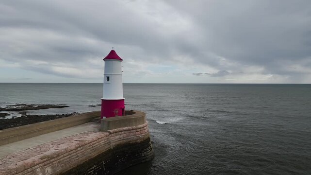 Berwick Pier and Lighthouse from a drone, Berwick-upon-Tweed, England, United Kingdom