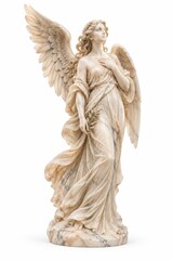 Fototapeta premium Elegant marble angel statue with flowing robes and wings