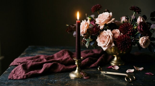 Candle and flowers