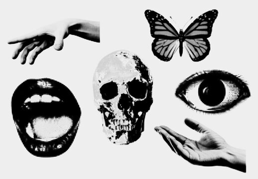 Halftone Grunge Aesthetic Graphic Icons Set