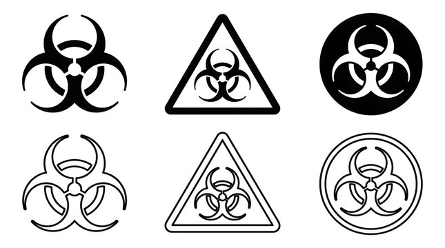 Biohazard symbol variations in black and white