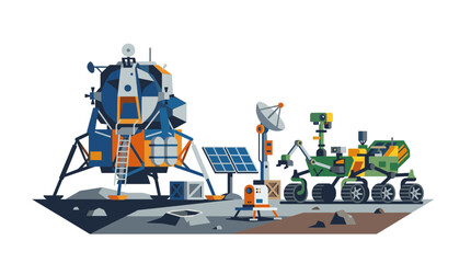 Space exploration scene with lunar lander and rover on planet © Untung
