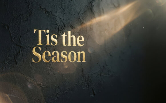 Tis the Season elegant gold text on dark textured background holiday greeting card design concept