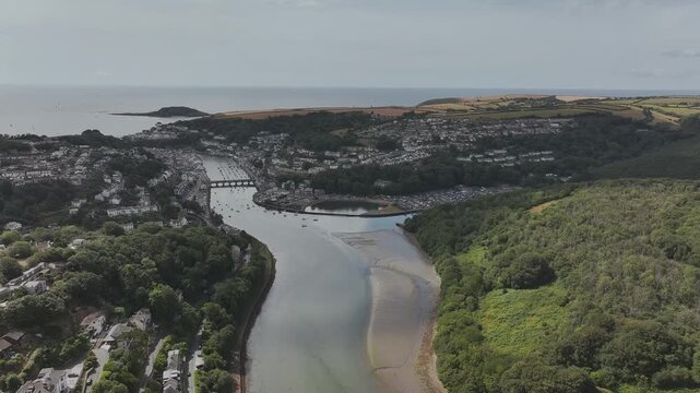 LOOE over River Looe from a drone, Cornwall, England, United Kingdom