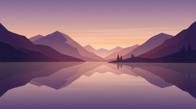 Mountain range and lake reflection in a vector illustration