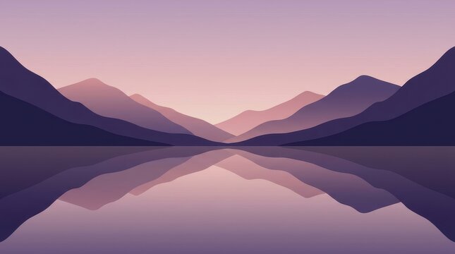 Mountain range and lake reflection in a pastel vector illustration