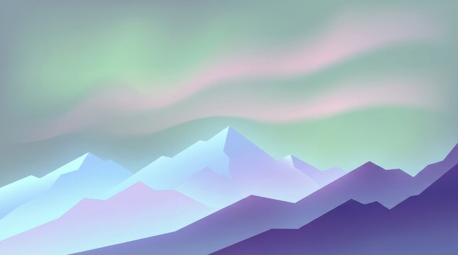 Abstract mountain range with colorful aurora borealis digital illustration