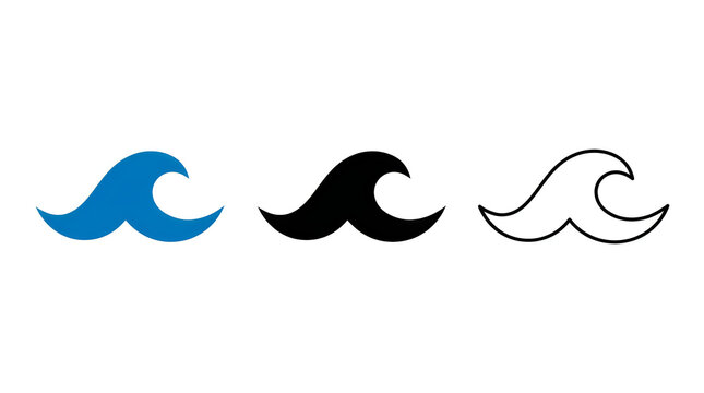 Three stylized wave icons in different colors