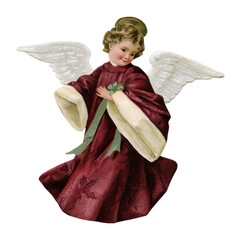 Fototapeta premium PNG Vintage Christmas angel illustration wearing burgundy robe