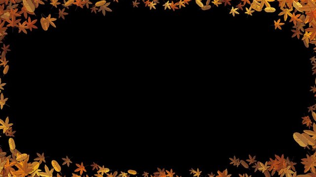 Autumn leaves border frame with copy space on black background