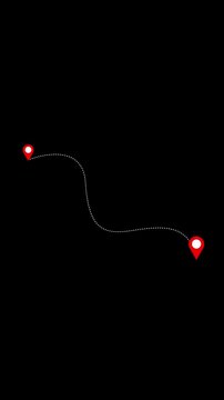 Animated map route path showing connection between two location points with dotted line trail on black background for travel planning logistics or digital navigation concepts.