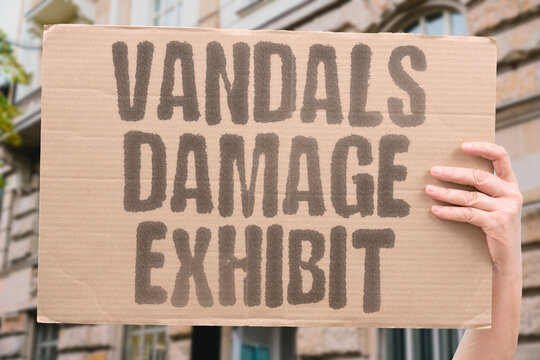 "Vandals damage exhibit" Intruders wreck displays inside a public gallery. VANDALS. EXHIBIT. DAMAGE. GALLERY. SECURITY.