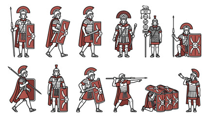 Fototapeta premium Ancient Roman Soldiers Collection Isolated