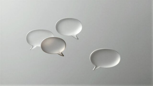 Four translucent speech bubbles float silently against a soft gray background.