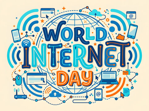 World internet day colorful vector illustration with globe and devices