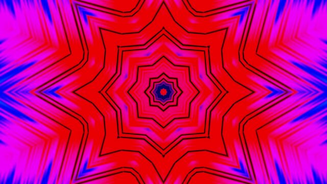 Abstract kaleidoscope animation with red and blue neon geometric patterns