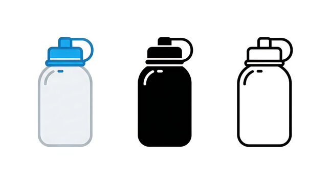 Three water bottles with different colors and caps