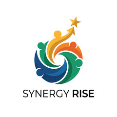 Obraz premium The Synergy Rise logo features colorful figures coming together, signifying community collaboration, shared goals, and a positive impact on society.