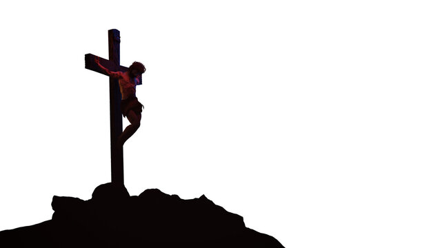 Jesus Christ Crucified on Cross at Golgotha Isolated on White Background 3d render 
