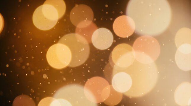 Abstract golden bokeh background with warm glowing lights and floating particles, festive holiday atmosphere, elegant blurred circles, soft focus effect, magical sparkles,