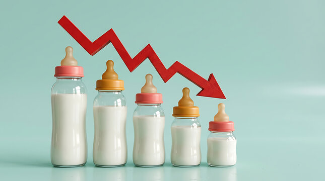 Decreasing baby bottle sizes illustrating milk consumption decline