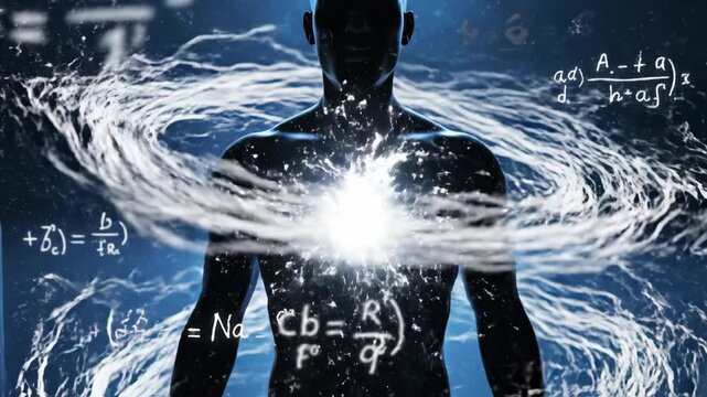 Silhouetted Human Figure Surrounded By Energetic Rings And Formulas.