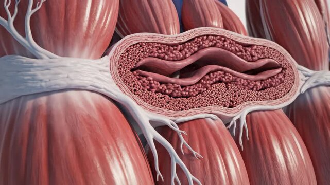 Vivid Cross Section Of Skeletal Muscle Tissue Micro Anatomy.