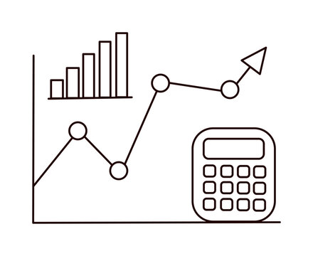 Line graph and bar chart with calculator for accounting