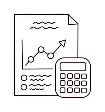 Financial report with line graph and calculator for accounting