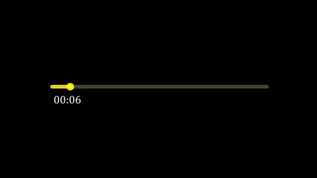 loading bar.60 second progress bar animation with digital timer counter on black background