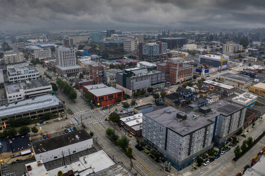Aerial Drone View of Everett, Washington