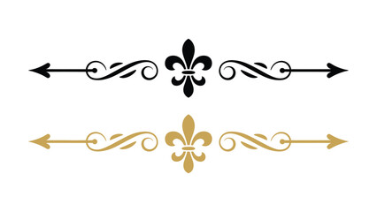 Fleur de lis floral scroll dividers with vintage ornamental arrows for luxury print design © Sania