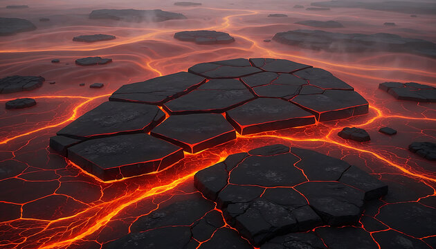 Volcanic Landscape with Floating Rock Plates Generative AI
