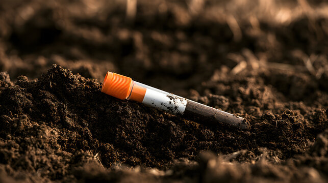 Soil Health Test Kit Resting On A Rich Dark Farmland Sample
