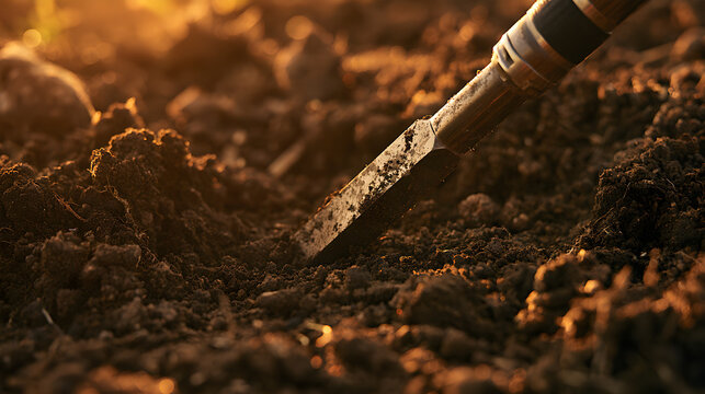 Soil Test Probe Resting In Rich Dark Farmland At A Research Plot