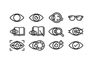 Eye and retina line icon set for vision education and eye care learning symbols © MDNahid