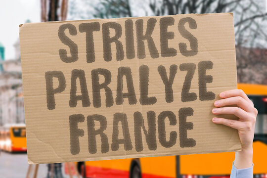 "Strikes paralyze France" Nationwide walkouts halt trains, schools, and airports. STRIKES. FRANCE. TRANSPORT. UNIONS. PARIS.