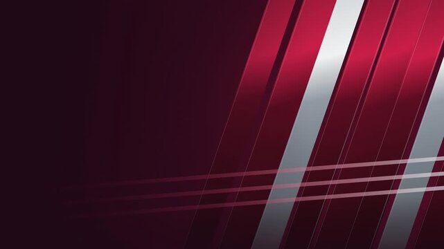 Red and Silver Diagonal Ribbons &mdash; Animated News Background, Dark Red Broadcast Background with Metallic Panels and Copy Space, Layered Burgundy and Silver Stripes, Modern Television Background